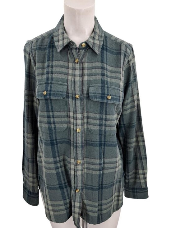 The Normal Brand Tops - The Normal Brand Womens Plain Flannel Button Up Shirt Size XS Green Blue Pockets